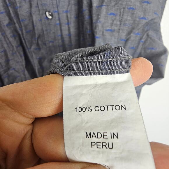 VTG Kennington Shirt Men L Gray Mustache Print Novelty Button Estate Lightweight - Picture 7 of 8